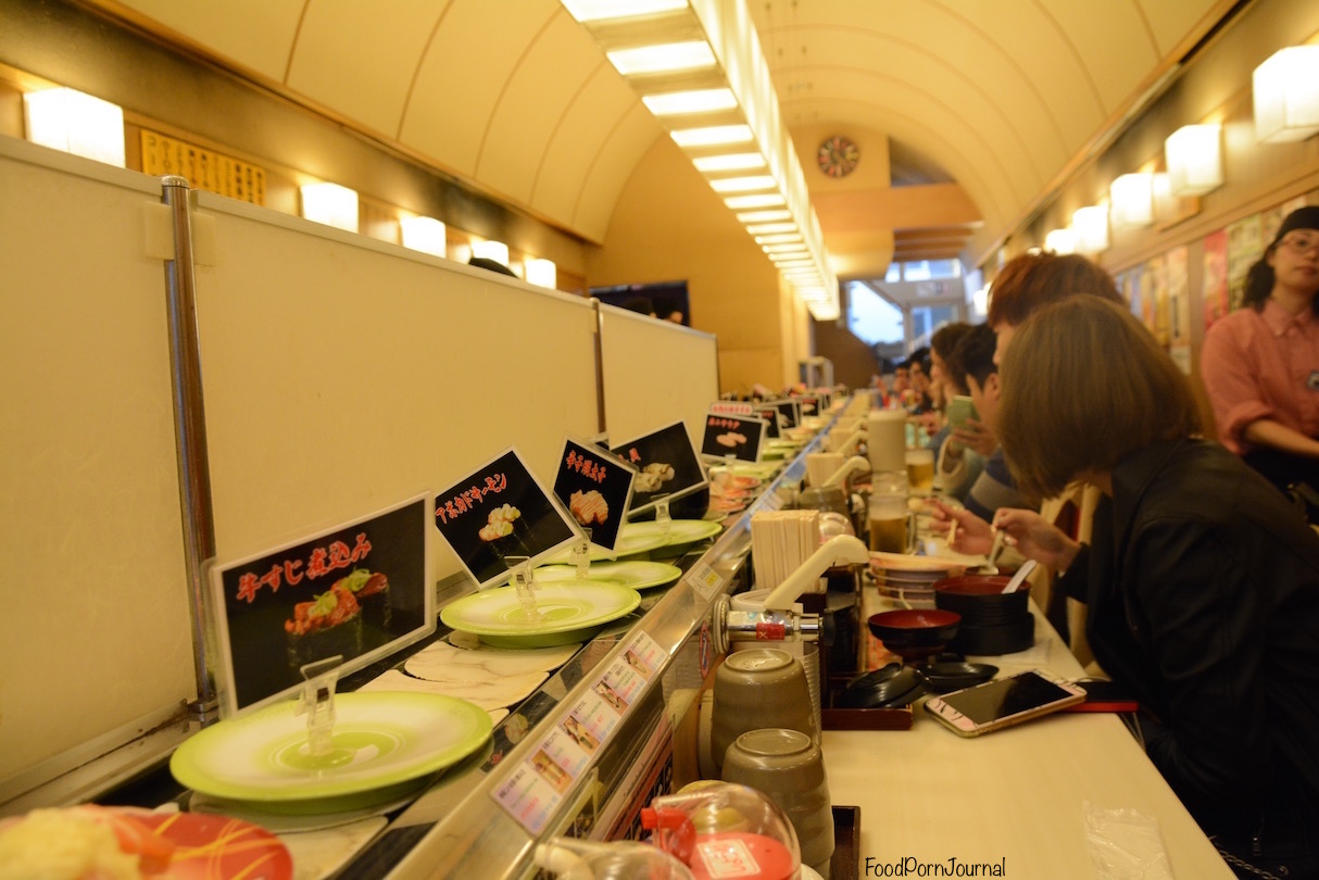 Osaka Japan Dotonburi sushi train inside