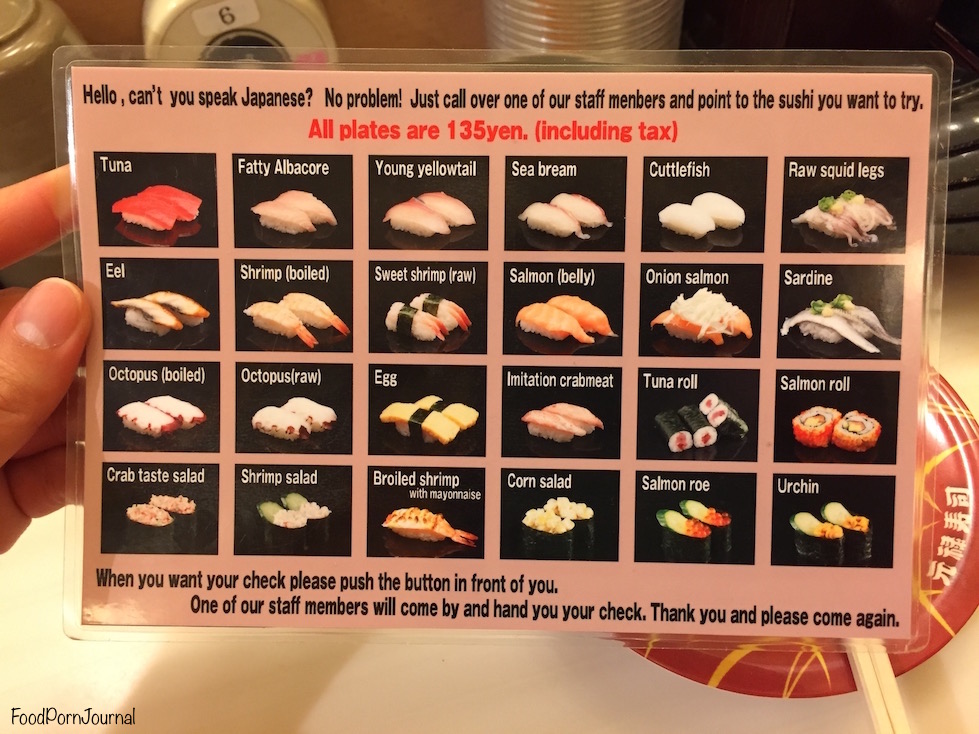 Osaka Japan Dotonburi sushi train menu