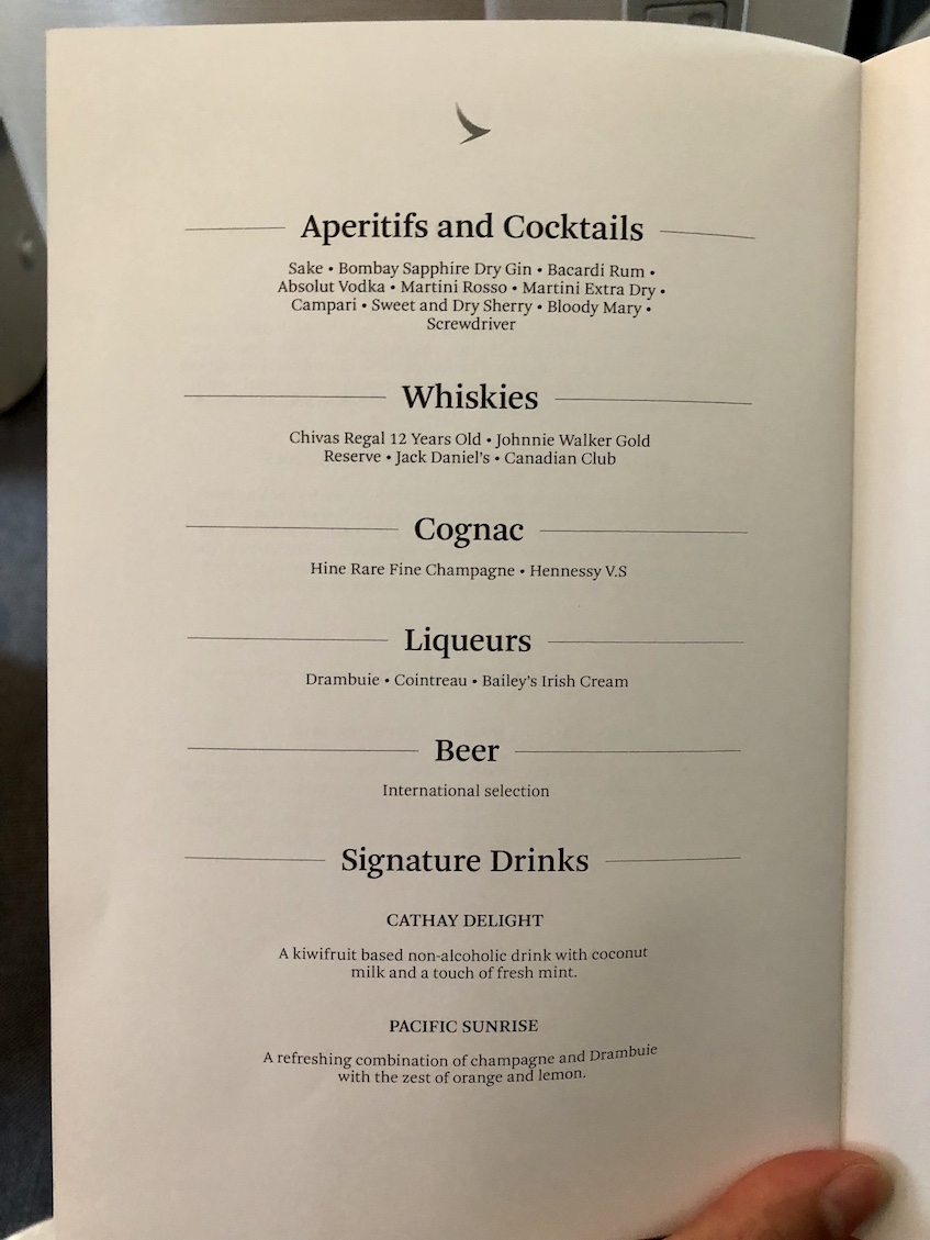 Cathay Pacific business class aperitifs