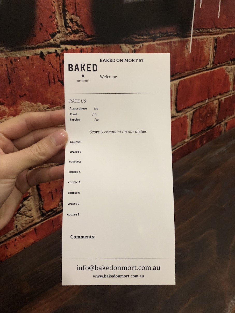 Baked on Mort Canberra scorecard