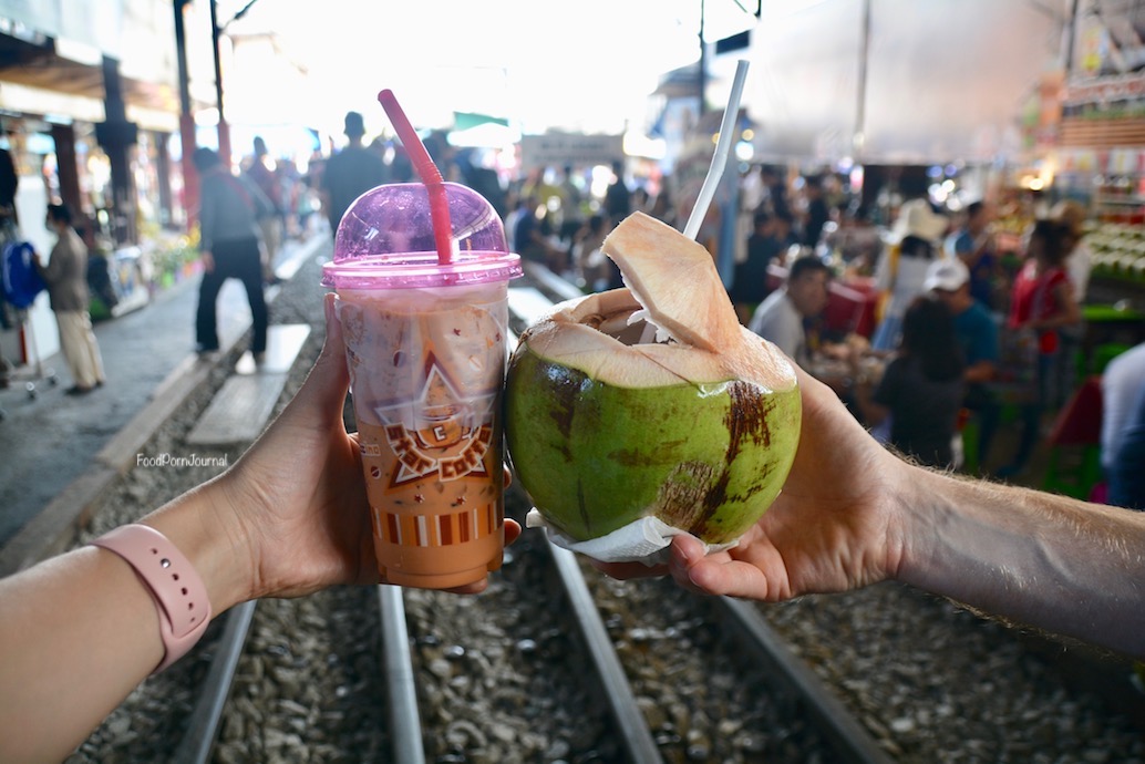 Maeklong Railway Market Bangkok coconut