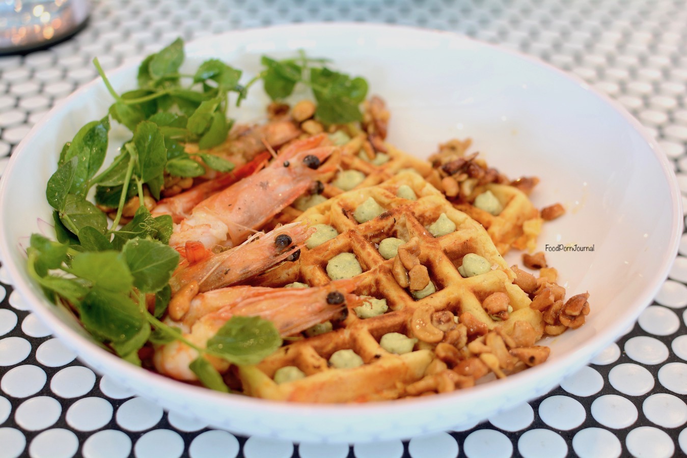 Winifred's Fyshwick sweet potato prawn waffle