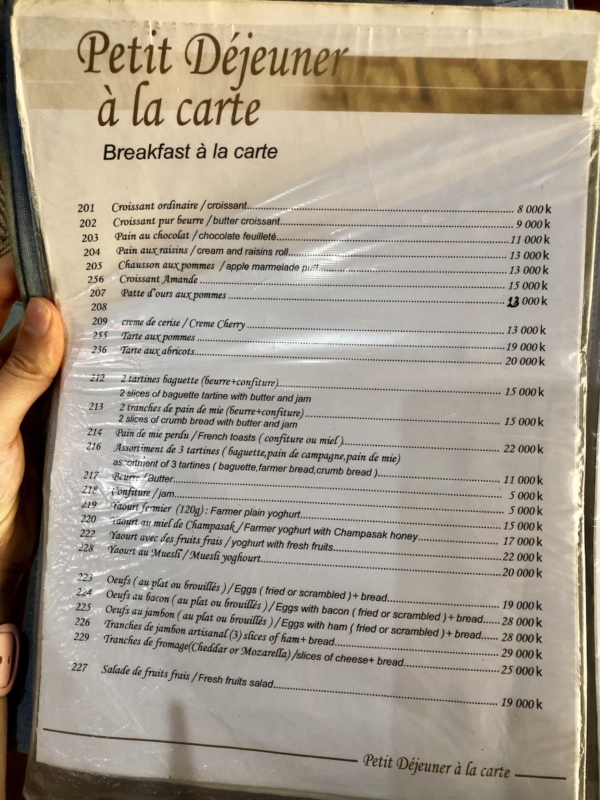 Le Banneton Vientiane Laos menu