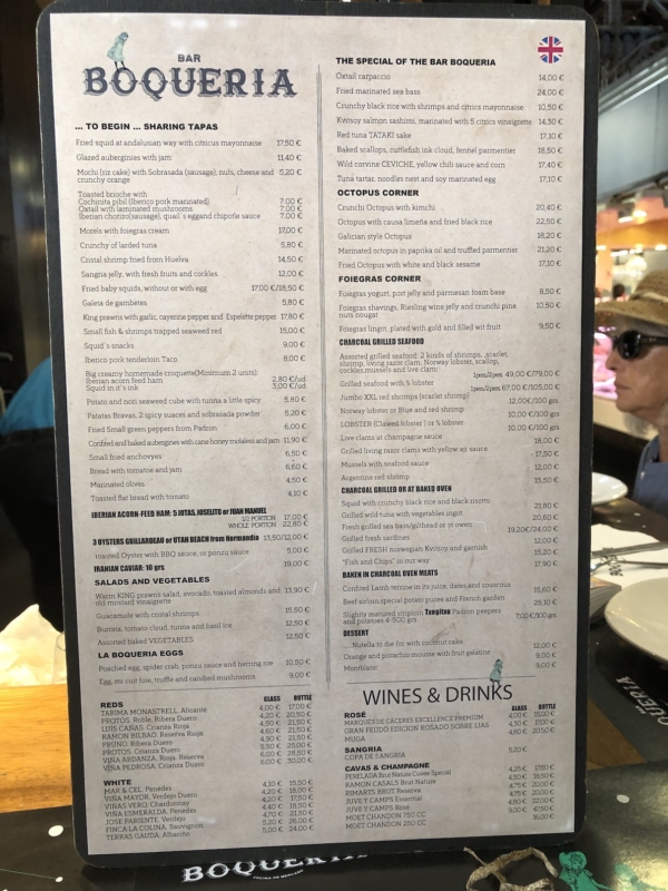 Bar Boqueria menu Barcelona Spain