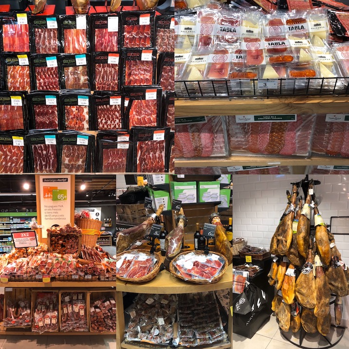 Carrerfour Market Barcelona Spain cured meats