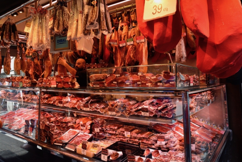 La Boqueria Barcelona Spain cured meats