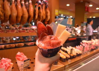 La Boqueria Barcelona Spain meat and cheese cone