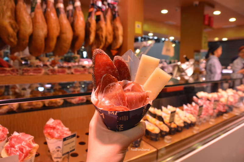 La Boqueria Barcelona Spain meat and cheese cone