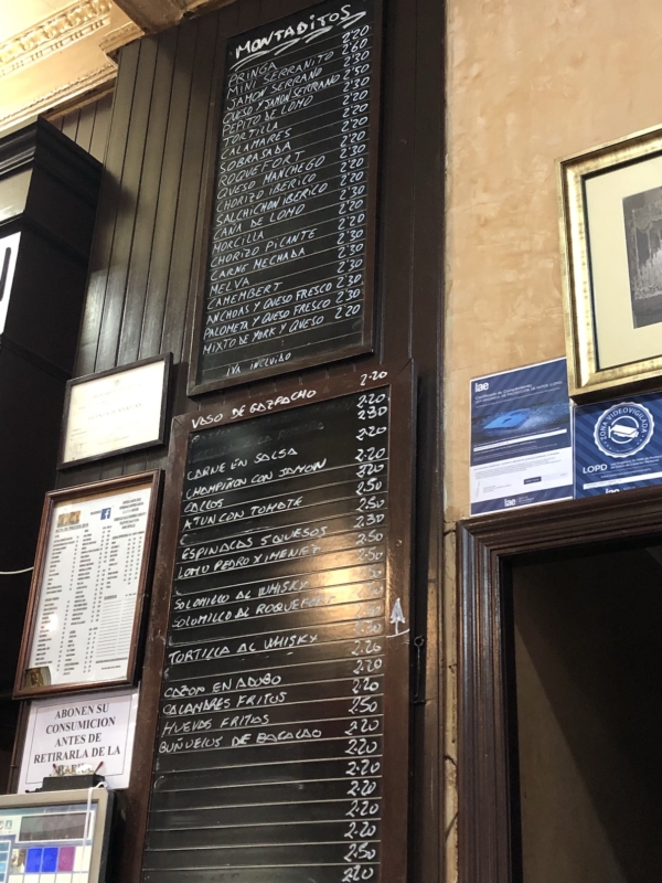 Bodega Santa Cruz Seville Spain blackboard