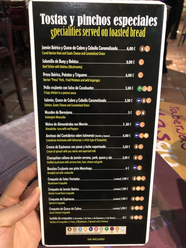 Taberna Mas Que Vinos Granada Spain menu