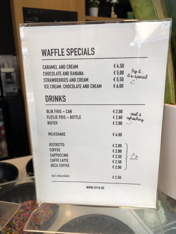 Oyya Bruges waffle menu