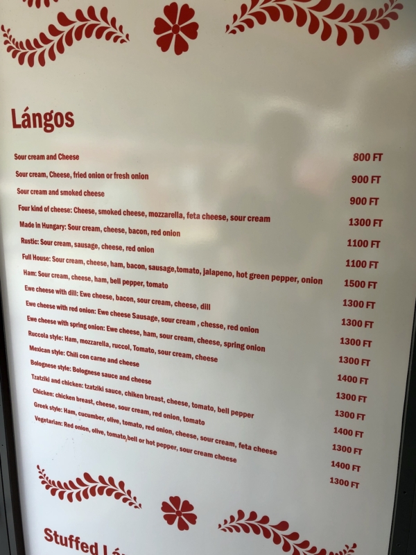 Retró Lángos Büfé Budapest menu